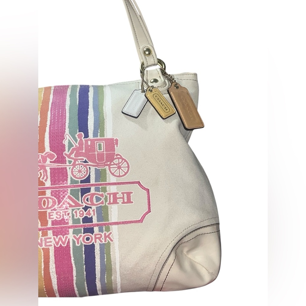 Coach Poppy 19615 Placed Legacy Stripe Tote! VINTAGE AND RARE🔥 canvas/leather - Picture 4 of 15